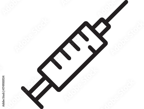 Simple line art illustration of a medical syringe with needle, ready for medical procedures or vaccination.