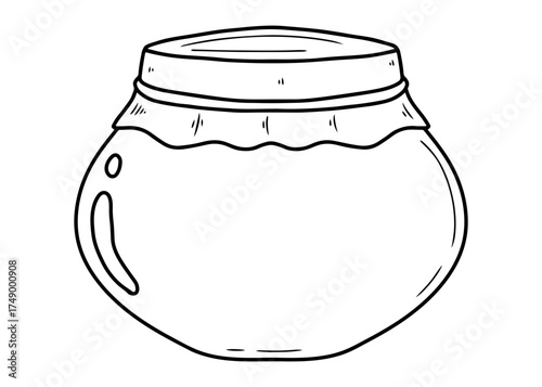 A simple line drawing illustration of a glass jar filled with a liquid substance, sealed and ready.