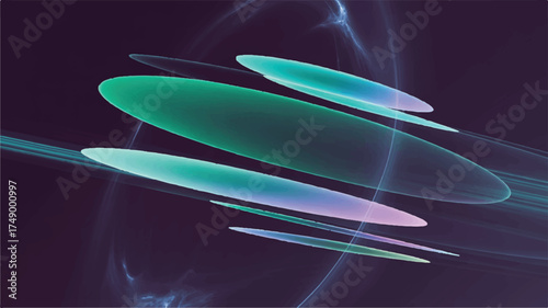 Vector art of abstract illustration featuring translucent ovals in teal and purple hues