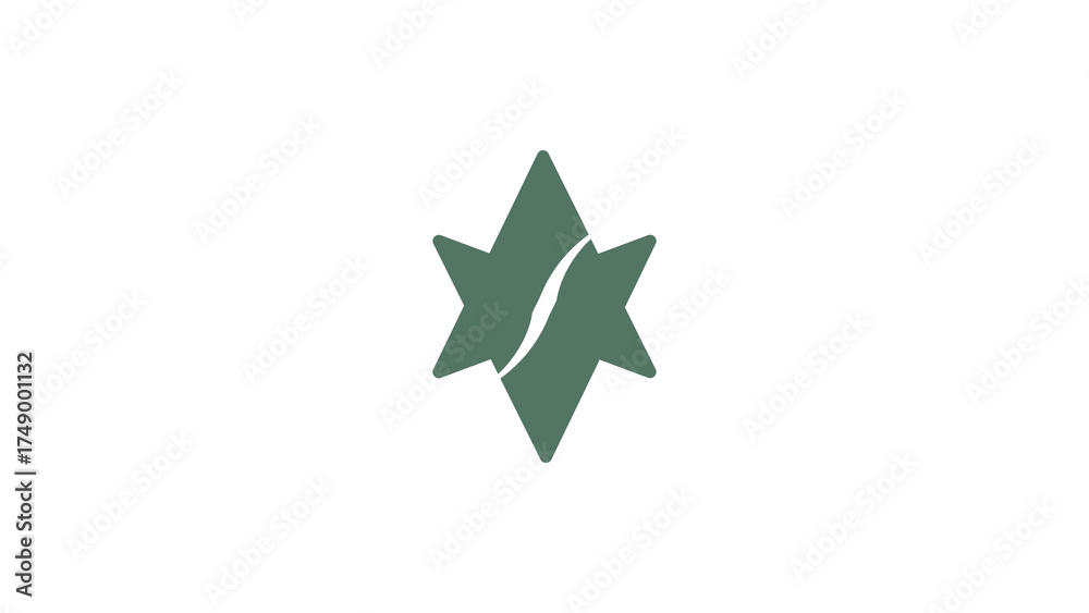 Fototapeta premium Abstract Six-Pointed Star Icon with Wavy Center Split in Muted Green