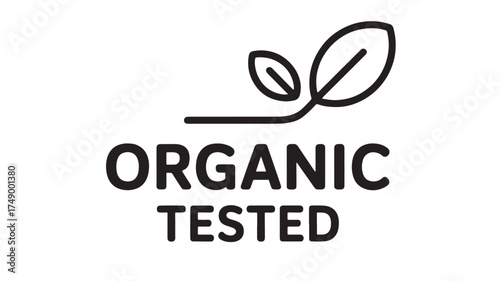 Simple black and white logo with stylized leaves and the words "ORGANIC TESTED"