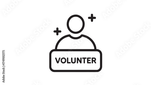 Simple icon representing a volunteer with a plus sign for positivity and contribution