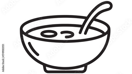 A simple, clean illustration of a bowl of soup with a spoon, ready to be enjoyed.