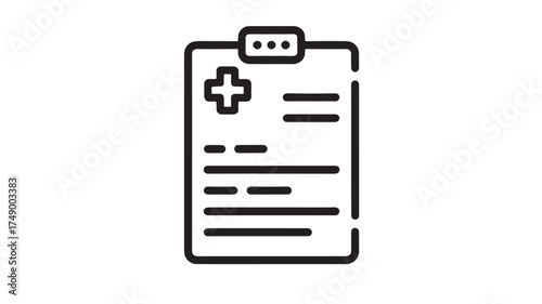 Medical document with cross symbol on clipboard, representing healthcare information and treatment plans