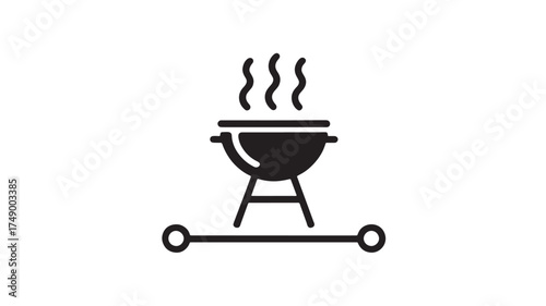 Simple black icon of a smoking barbecue grill on a white background with connection points