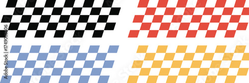 Racing stripe vector set with race car illustrations and checkered pattern ideal for motorsport