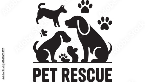Loyal dogs and paw prints symbolize hope and care in a pet rescue graphic