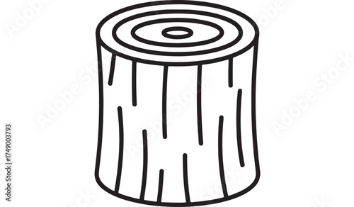 Simple line drawing of a tree stump with wood grain texture