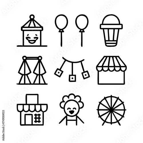 Vector art of amusement park icons set