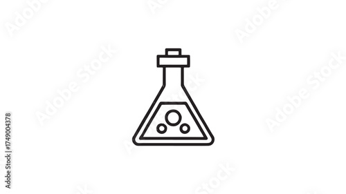 Simple line art illustration of a scientific flask with bubbling liquid, representing chemistry and experiments.