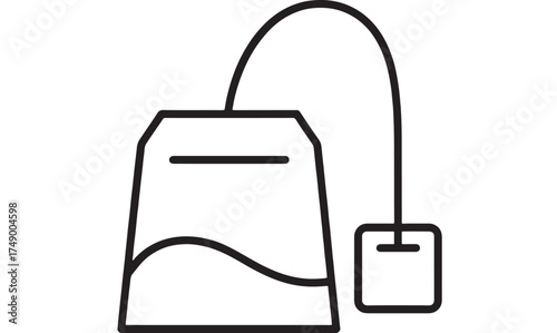 Simple line illustration of a tea bag with a string and tag