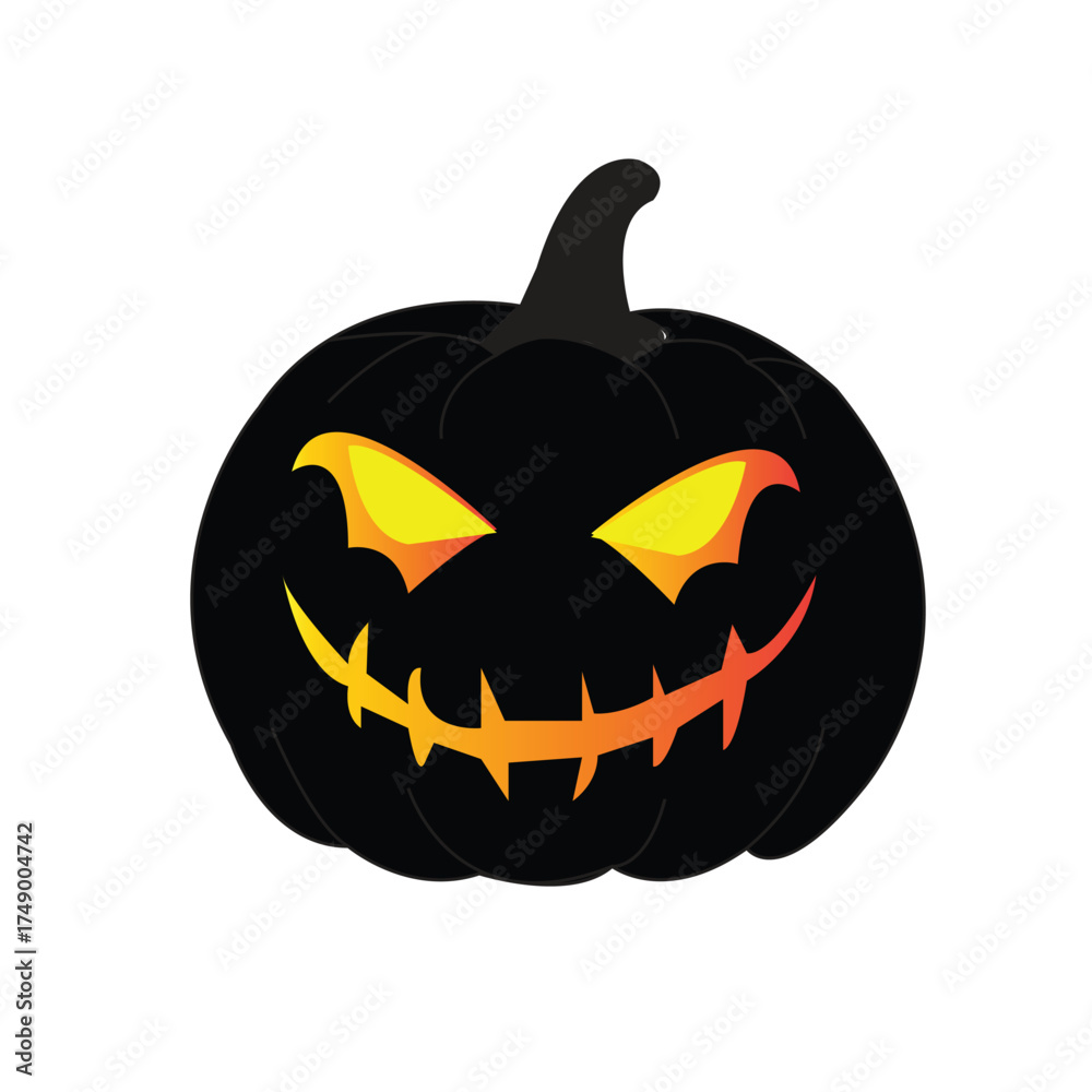 Fototapeta premium Black Evil Pumpkin with Yellow Eyes