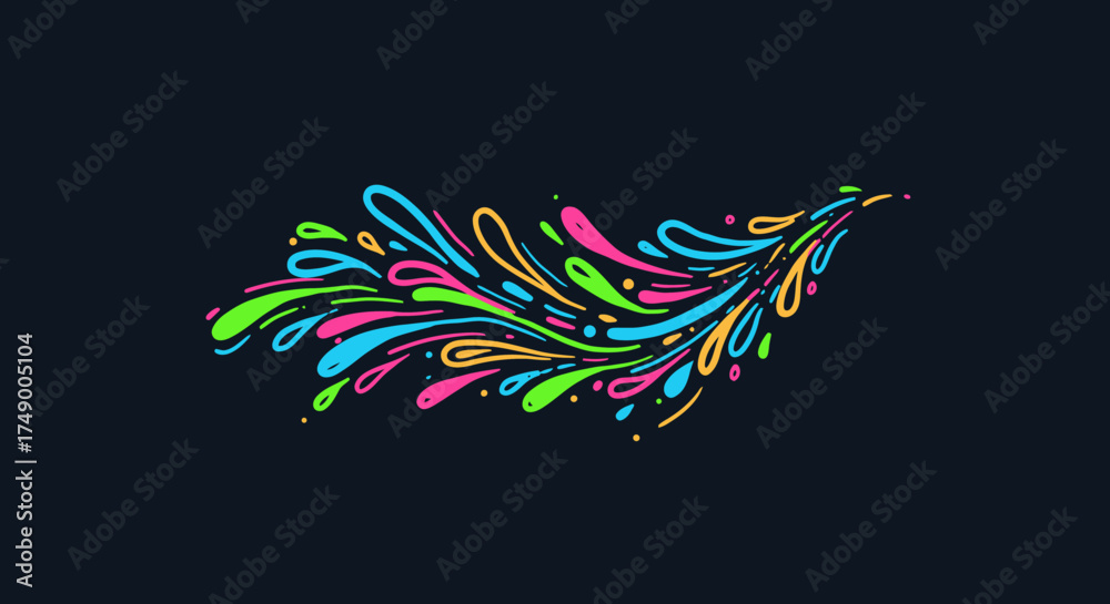 Fototapeta premium A vibrant, abstract splash of colorful liquid drops creates a dynamic and energetic visual against a dark background, symbolizing creativity.