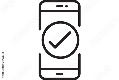 Mobile phone with a checkmark icon indicating successful task completion or confirmation.