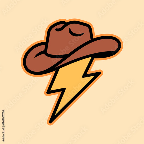 Cowboy Hat and Lightning Bolt Icon Illustration