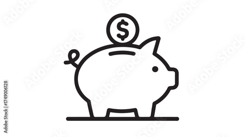 Simple line illustration of a piggy bank with a coin, symbolizing savings and financial growth.