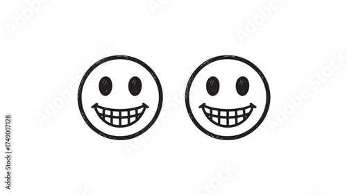 Two smiling faces with wide grins, representing happiness and positivity