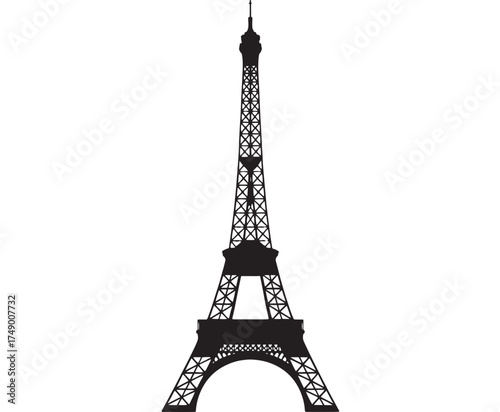 Iconic silhouette of a famous Parisian landmark against a bright white background