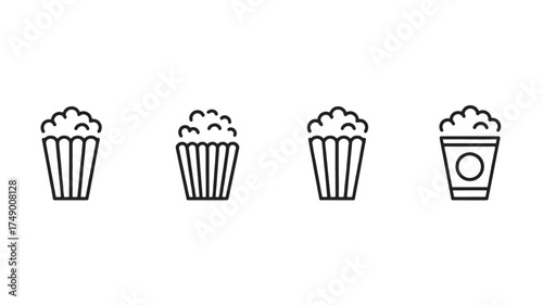 Simple line icons of popcorn buckets for movie night enjoyment
