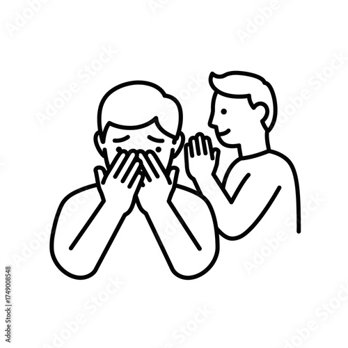 Two people one whispering secrets to another who is crying.