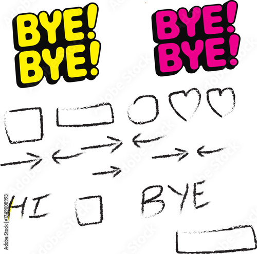 Hand-Drawn Bye! Bye! Text and Sketchy Arrow Graphic Pack