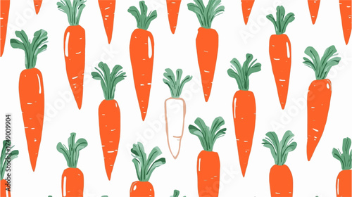 Pattern of orange carrots with green tops on white, perfect for food blogs, recipe books, culinary websites, and agricultural presentations.