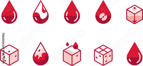Red drops and dice arranged on white. Perfect for gamblingthemed designs, casino websites, game night invitations, and marketing materials.