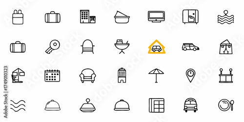 Plan your next vacation with these travel, leisure and accommodation icons, perfect for websites and apps promoting tourism and relaxation, travel planning made easy