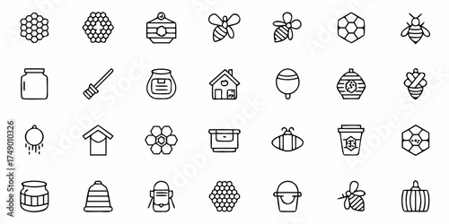 Delightful honey themed icon set, perfect for branding and websites, simple designs, ideal for natural food companies and apiary businesses looking for a fresh visual identity