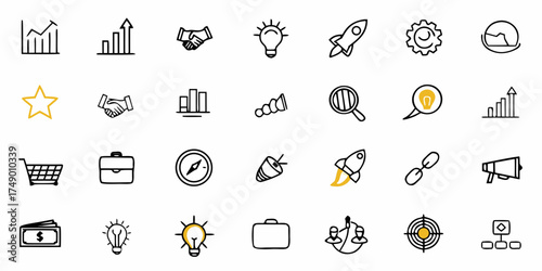 Boost your brand with this collection of modern business icons perfect for websites, presentations, and marketing materials- drive growth with dynamic visual elements