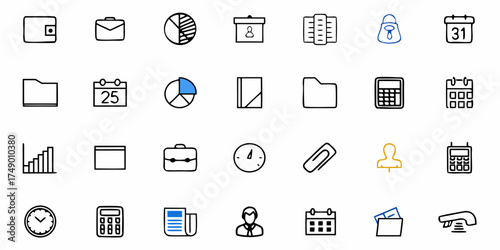 Modern office and business icons for digital design projects, ideal for websites, apps, presentations, and marketing materials. Perfect for entrepreneurs and businesses.