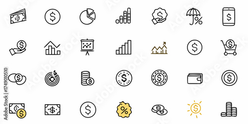 Financial growth icons collection showing money, investment, success, and savings for business and personal finance themes with a modern, clean design