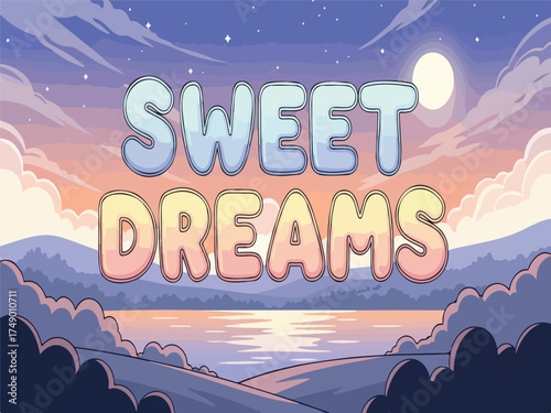 Sweet Dreams night scene isolated on White Background