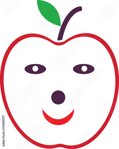 Cute Apple Face Icon – Fun Fruit Character Vector Illustration for Kids, Cartoon Food Design