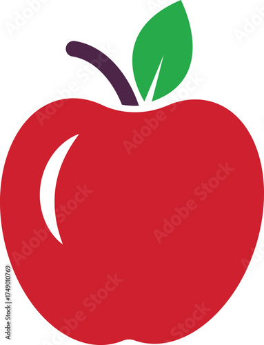 Red Apple Icon – Fresh Fruit Symbol with Leaf for Healthy Food Concept