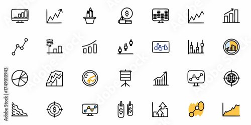 Dynamic hand-drawn chart collection showcasing growth, investment, and market analysis for business presentations, financial reports, and data visualizations with modern appeal