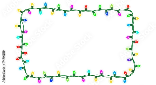 Rectangular Frame Border Made of Colorful Christmas String Lights for Holiday Greeting Cards and Festive Decoration

