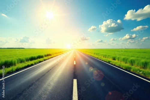 Wallpaper Mural Asphalt Road Leading to a Bright Sunny Horizon Across a Verdant Meadow Torontodigital.ca