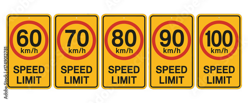 Geometric speed limit sign board vector templates flat outline style perfect for traffic signage design poster infographic and safety awareness illustration