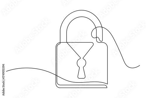 Minimal line art of lock icon continuous outline illustration