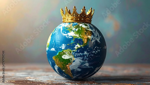 A golden crown resting atop a globe, signifying global dominance