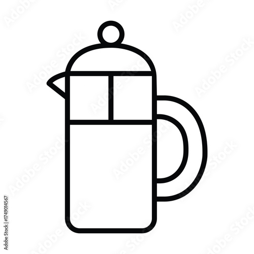A sleek black outline forms a modern french press on a white background