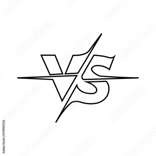 Black and white versus logo outlined with a horizontal line and white background