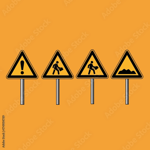 Road Construction Warning Signs Collection.