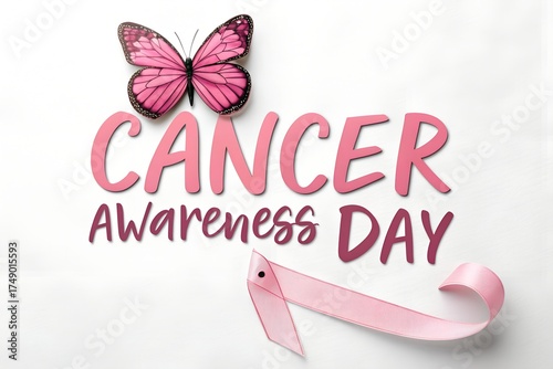 Pink butterfly and ribbon for cancer awareness day