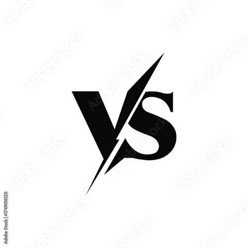 Black versus letters are split by a sharp diagonal line set against a white background