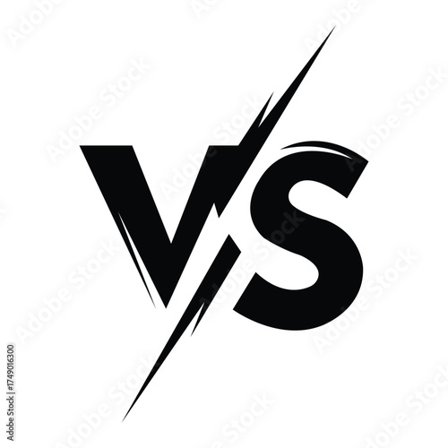 Bold black vs lettering is bisected by a jagged lightning bolt on white background