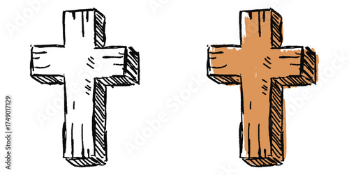 Grunge sketch hand-drawn Christian cross vector. Ideal for religion, faith, and spiritual themes. This graphic symbolizes hope and worship with a distressed, gritty aesthetic.