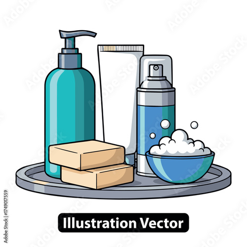 Skincare and Hygiene Essentials A Vector Illustration of Soap, Lotion, and Grooming Products