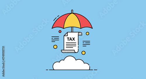 Protecting your tax documents from potential damage and loss with an umbrella over the cloud.